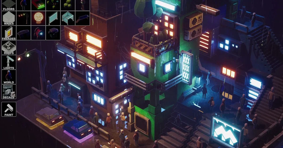 サイバーパンク風ジオラマ製作シム『Midnight Moments』発表。雨に濡れたネオン街を自由に作り上げる